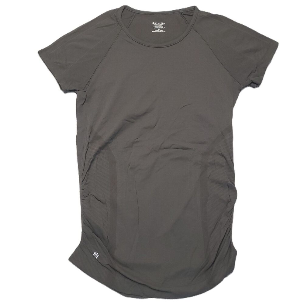 Athleta Speedlight Seamless Tee Womens M Gray Ruched Athletic Performance Top